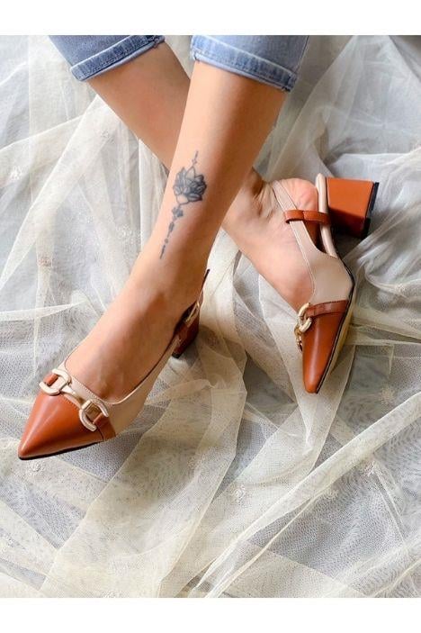 MARTIN BEJ TABA DERI TOKALI TOPUKLU SANDALET AYAKKABI