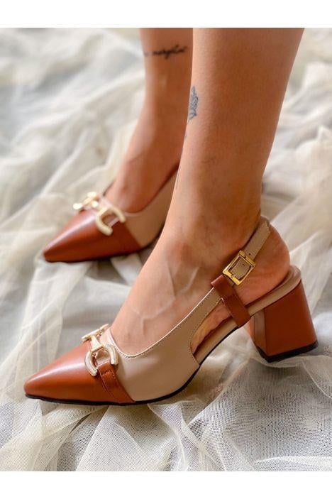 MARTIN BEJ TABA DERI TOKALI TOPUKLU SANDALET AYAKKABI