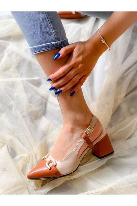 MARTIN BEJ TABA DERI TOKALI TOPUKLU SANDALET AYAKKABI