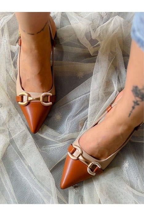 MARTIN BEJ TABA DERI TOKALI TOPUKLU SANDALET AYAKKABI