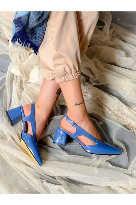 NISO MAVİ RUGAN TOPUKLU SANDALET