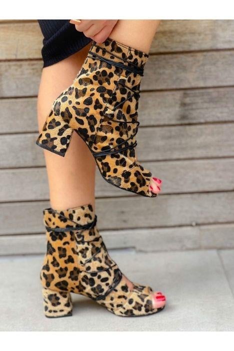 Smi̇le Tüylü Leopar Bagcikli 5 Cm Topuklu Yazlik Bot
