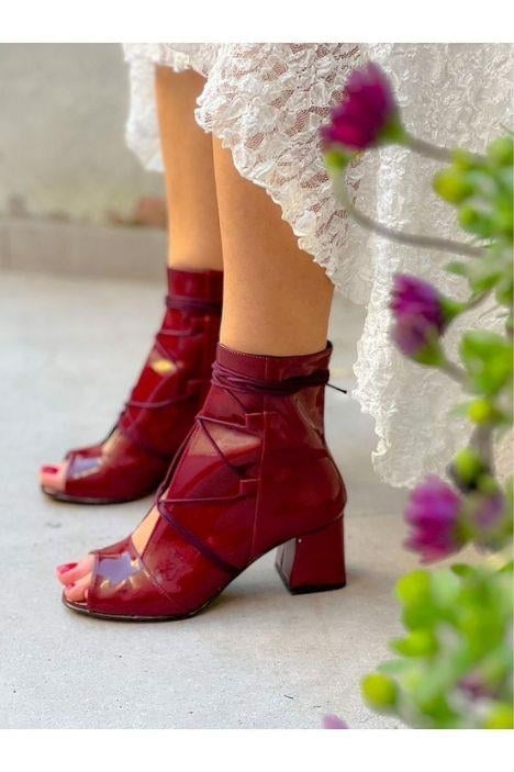 Smile Bordo Rugan Bagcikli 5 Cm Topuklu Yazlik Botv