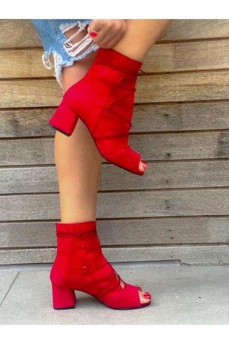 SMİLE KIRMIZI BAGCIKLI 5 CM TOPUKLU YAZLIK BOT