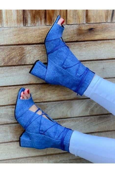 SMİLE KOT BAGCIKLI 5 CM TOPUKLU YAZLIK BOT