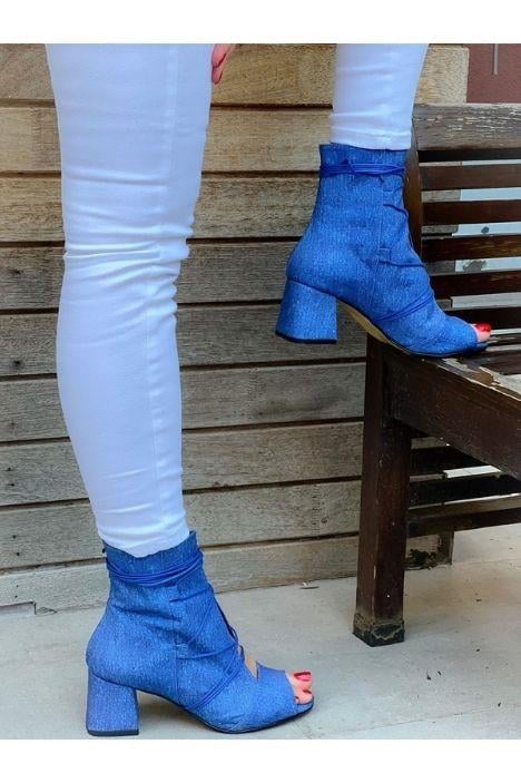 SMİLE KOT BAGCIKLI 5 CM TOPUKLU YAZLIK BOT
