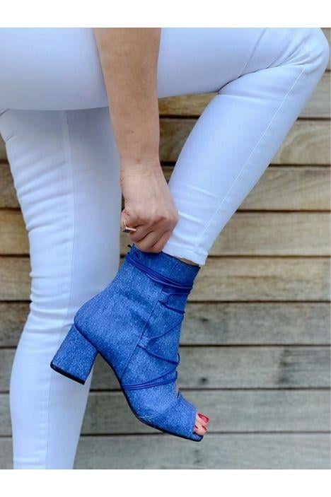 SMİLE KOT BAGCIKLI 5 CM TOPUKLU YAZLIK BOT