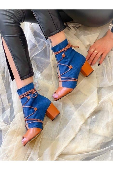 SMİLE KOT TABA BAGCIKLI 5 CM TOPUKLU YAZLIK BOT