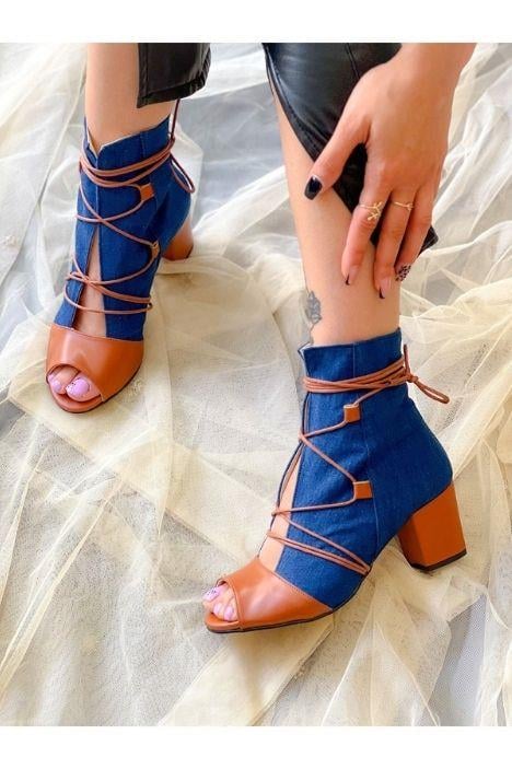 SMİLE KOT TABA BAGCIKLI 5 CM TOPUKLU YAZLIK BOT