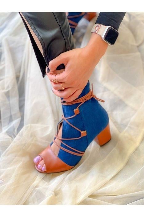SMİLE KOT TABA BAGCIKLI 5 CM TOPUKLU YAZLIK BOT