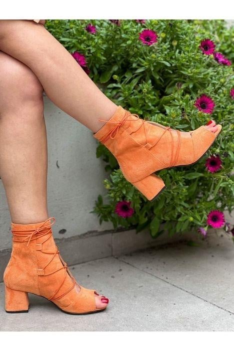 Smile Orange Dana Süet Bagcikli 5 Cm Topuklu Yazlik Bot