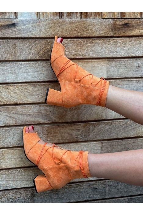 Smile Orange Dana Süet Bagcikli 5 Cm Topuklu Yazlik Bot