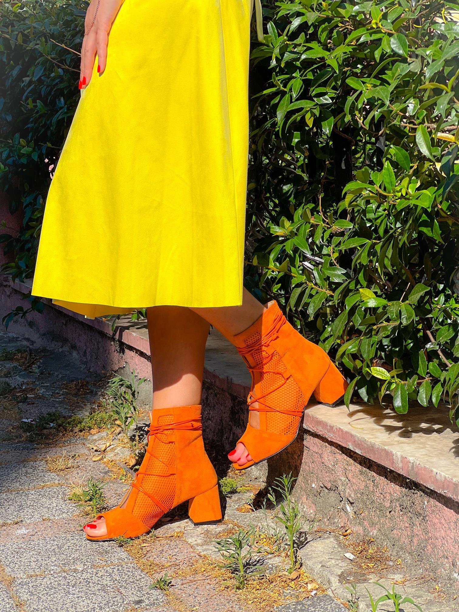 Smile Orange File Bagcikli 5 cm Topuklu Yazlik Bot