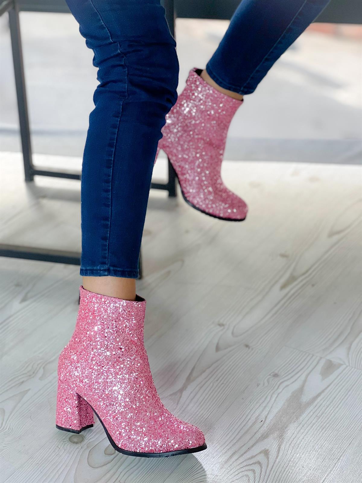Star Pembe Taşlı Topuklu Bot Bottie