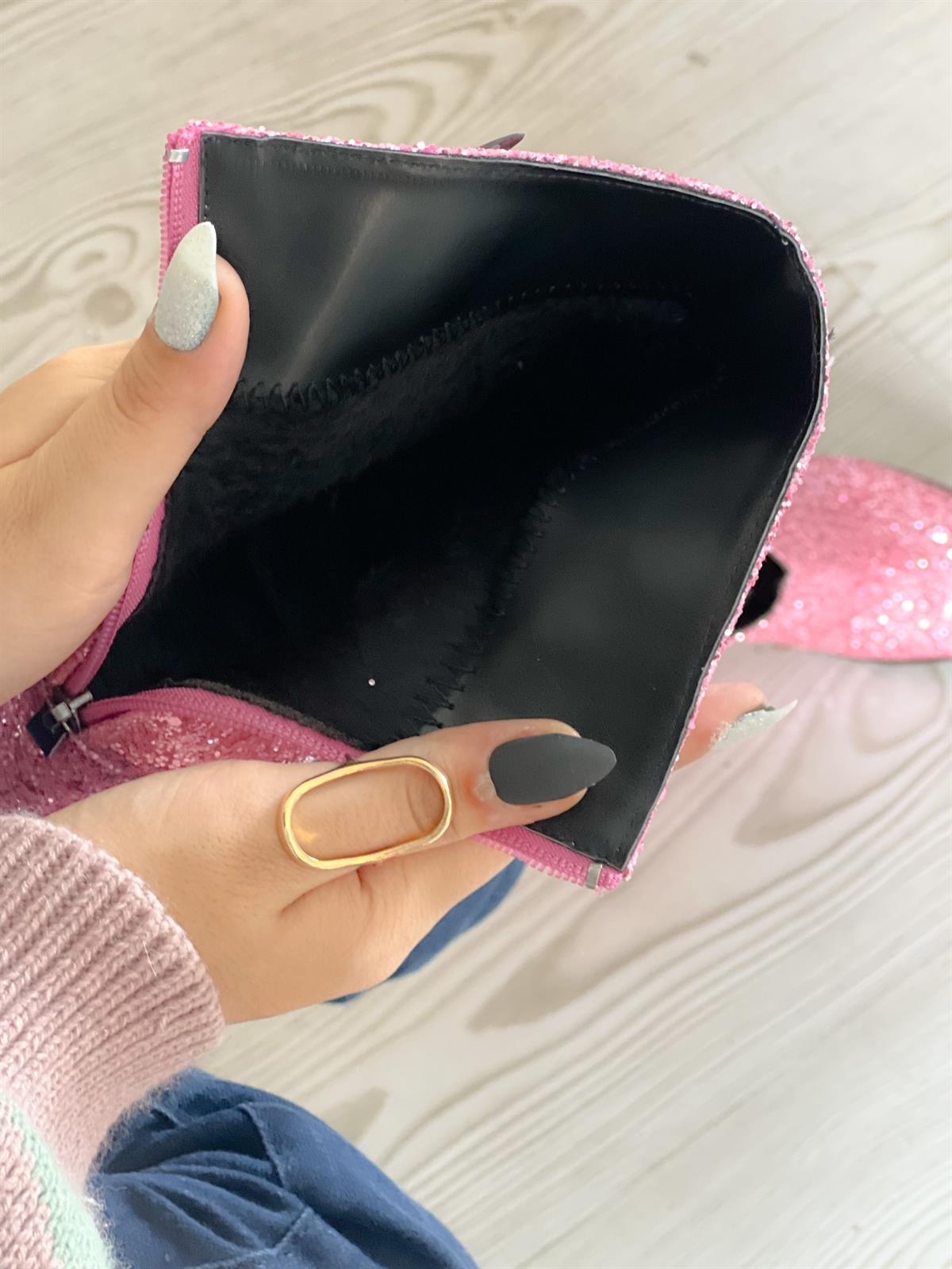 Star Pembe Taşlı Topuklu Bot Bottie