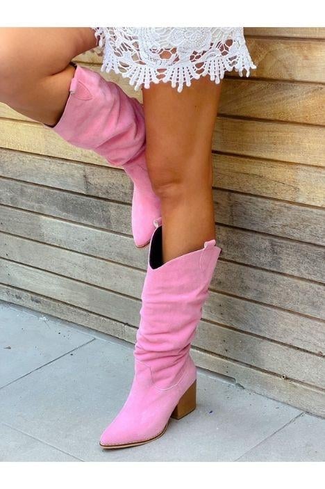 Terry Pembe Dana Süet Körüklü Dallas Çizme
