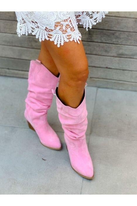 Terry Pembe Dana Süet Körüklü Dallas Çizme