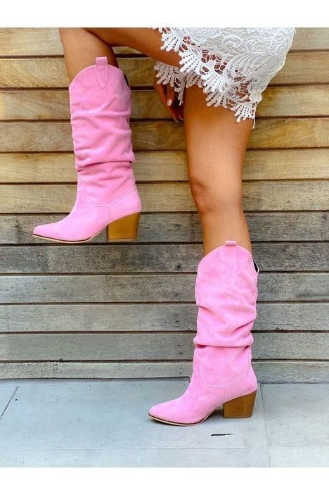 Terry Pembe Dana Süet Körüklü Dallas Çizme