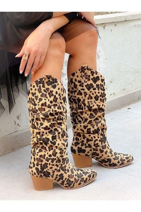 Terry Tüylü Leopar Körüklü Dallas Çizme