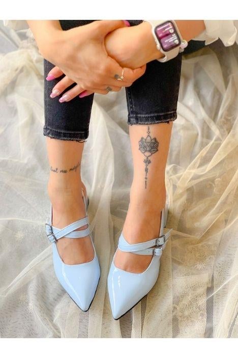 VERONİKA BEBEK MAVİ RUGAN 2 TOKALI KISA ÖKÇE SANDALET