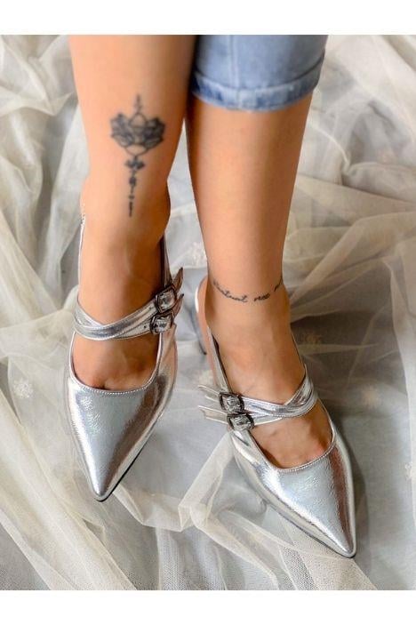 VERONİKA GUMUS METAL 2 TOKALI KISA ÖKÇE SANDALET