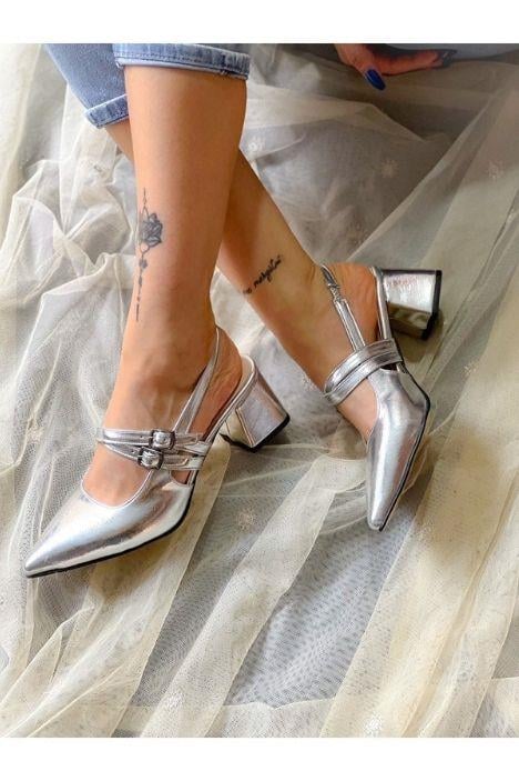 VERONİKA GUMUS METAL 2 TOKALI KISA ÖKÇE SANDALET