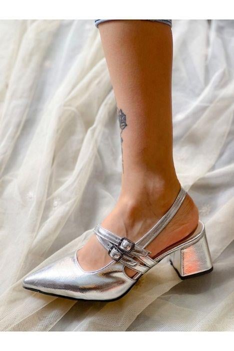 VERONİKA GUMUS METAL 2 TOKALI KISA ÖKÇE SANDALET