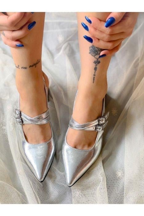 VERONİKA GUMUS METAL 2 TOKALI KISA ÖKÇE SANDALET