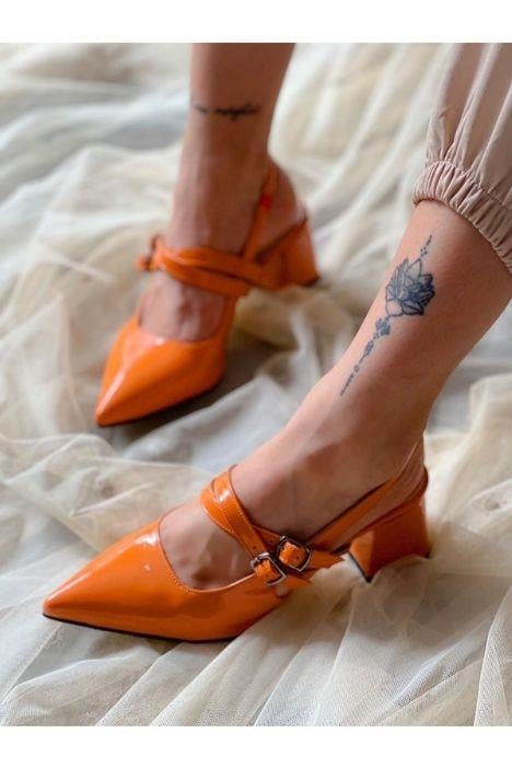 VERONİKA ORANGE TURUNCU RUGAN 2 TOKALI KISA ÖKÇE SANDALET