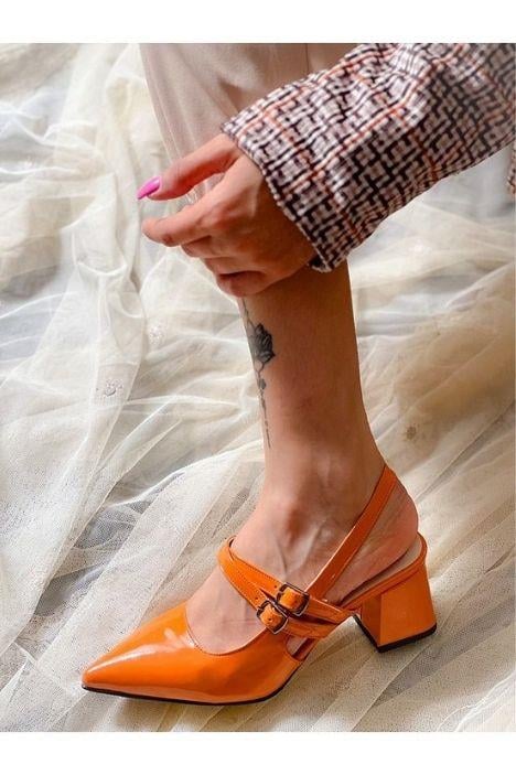 VERONİKA ORANGE TURUNCU RUGAN 2 TOKALI KISA ÖKÇE SANDALET