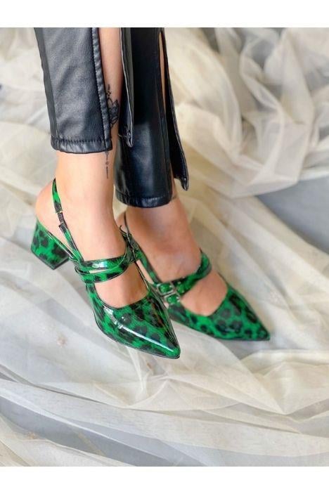 VERONİKA YEŞİL SİYAH LEOPAR RUGAN 2 TOKALI KISA ÖKÇE SANDALET