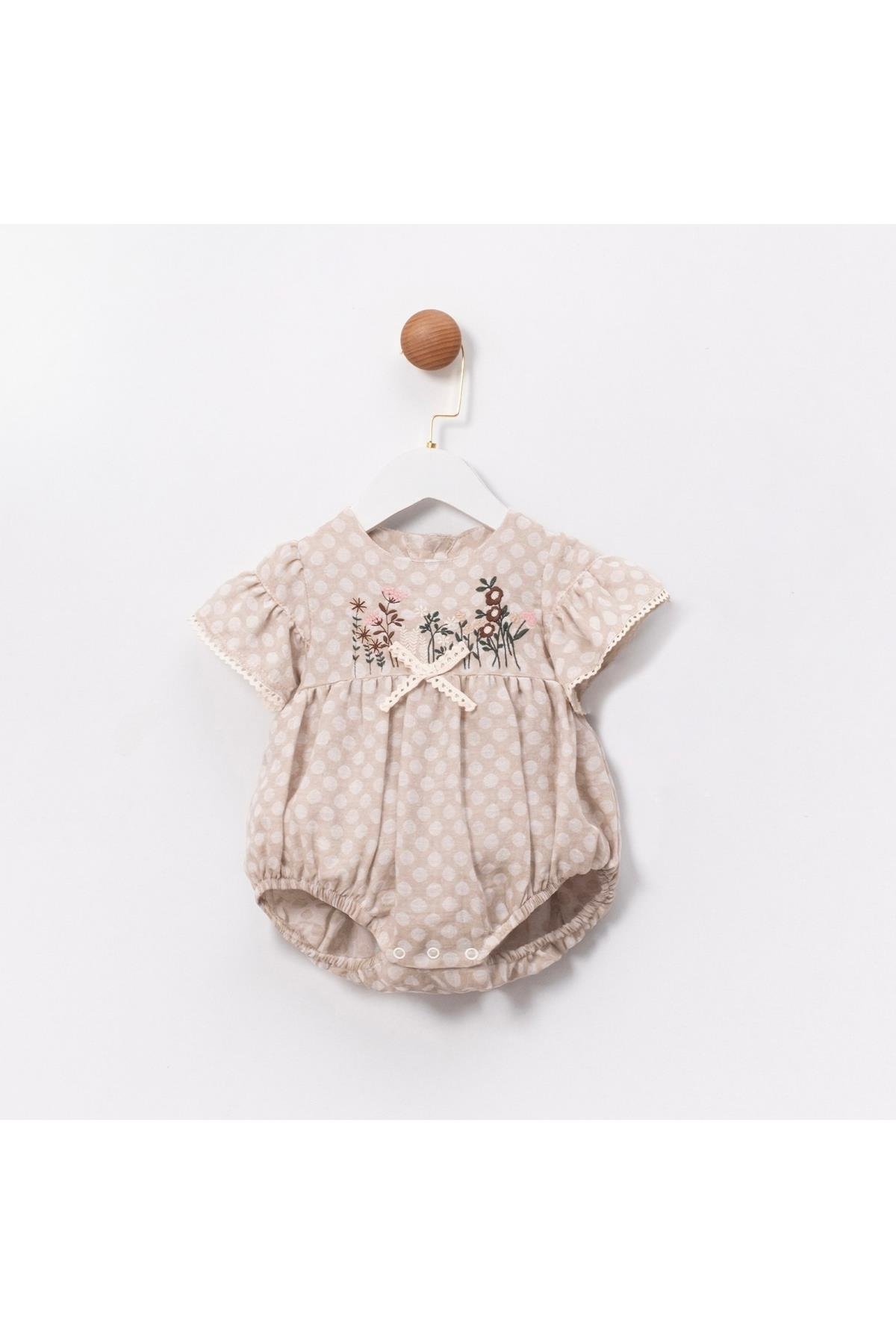 Çiçek İşlemeli Kız Bebek Romper Çok Renkli