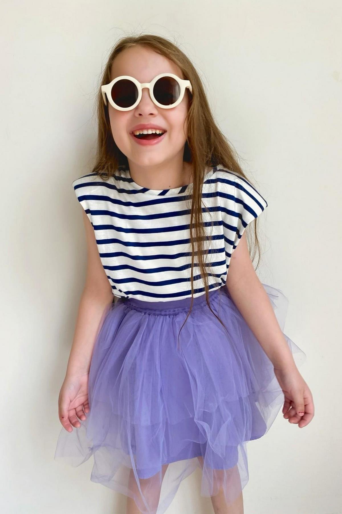 Çizgili Omuzları Vatkalı Kız Çocuk Bluz