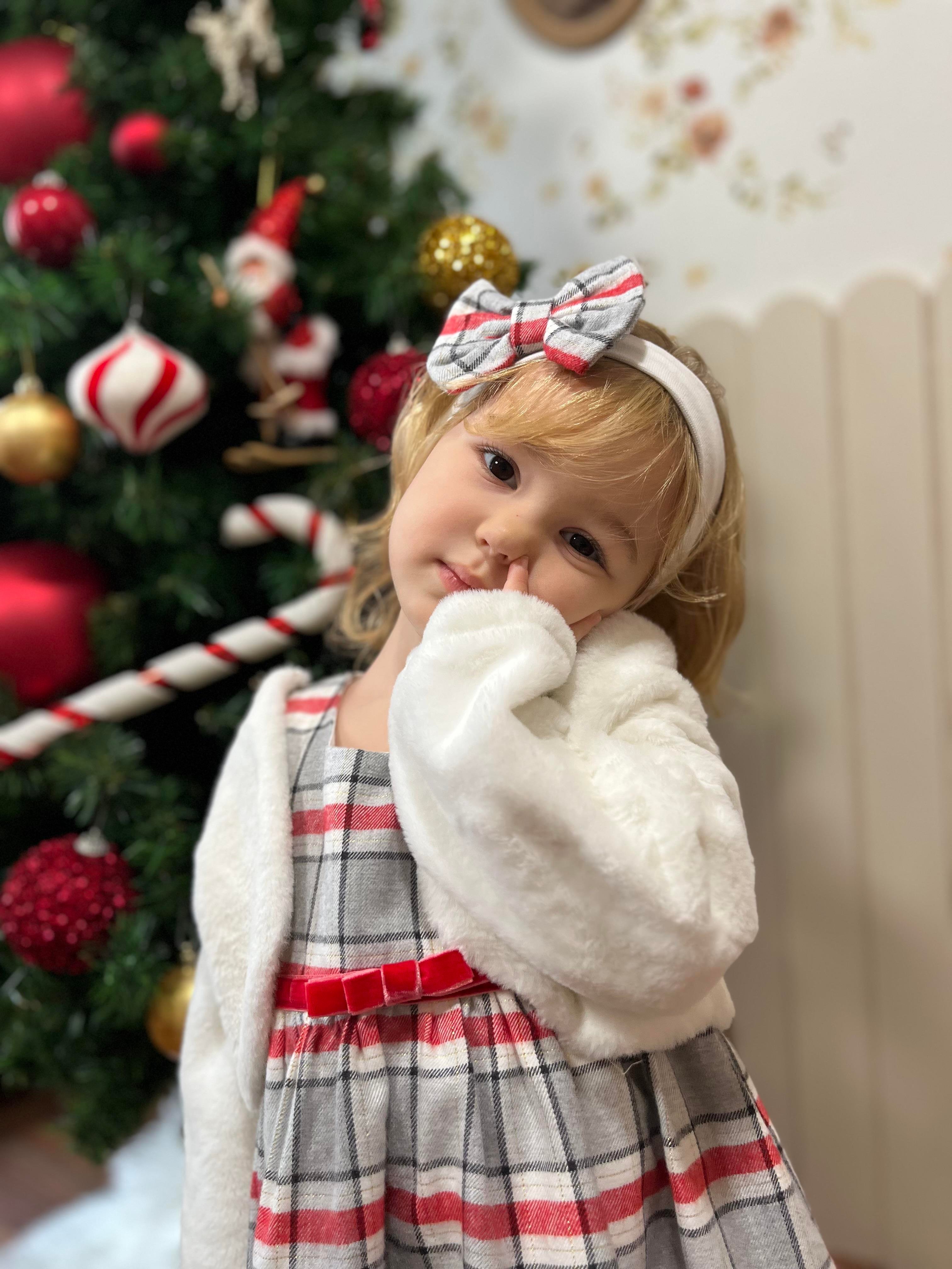 Ekose Desen 2'li Kız Çocuk Kürklü Jile Takım Beyaz