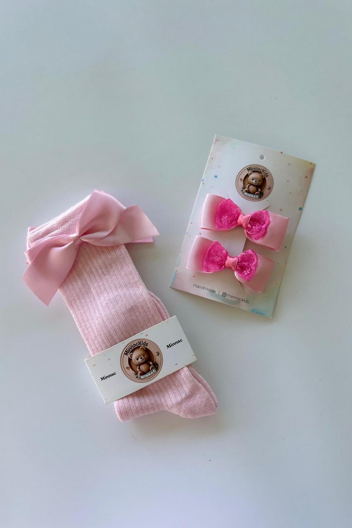 Fiyonklu Çorap Ve Toka Okul Seti Pembe