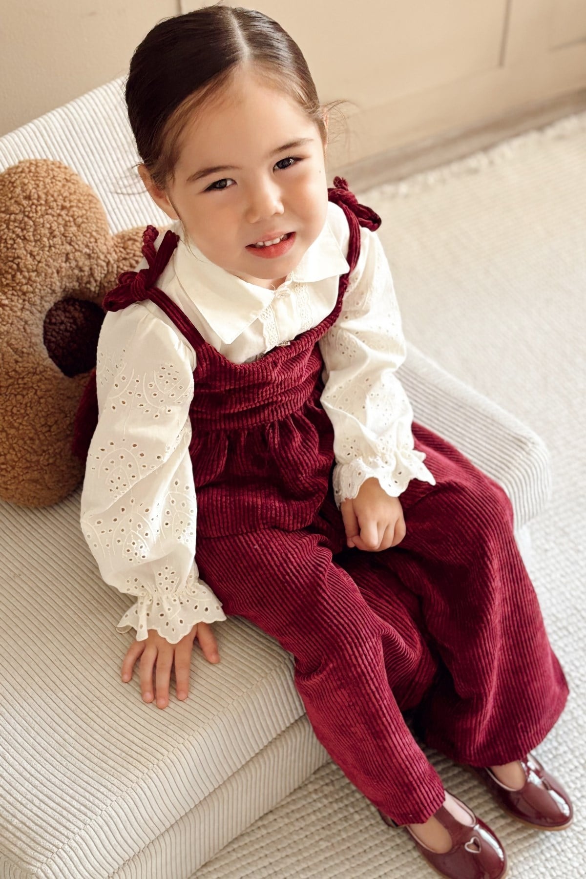 Kadife 3'lü Takım Gömlek Bluz Pantolon Bordo