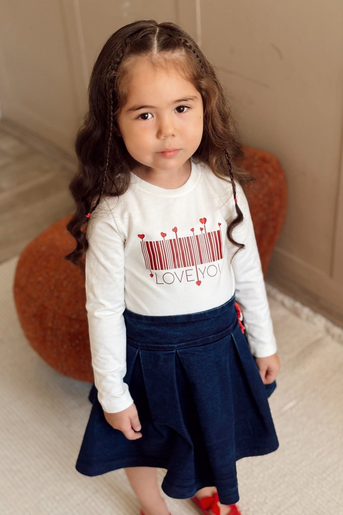 Pamuklu Uzun Kollu Kız Çocuk Tshirt Beyaz