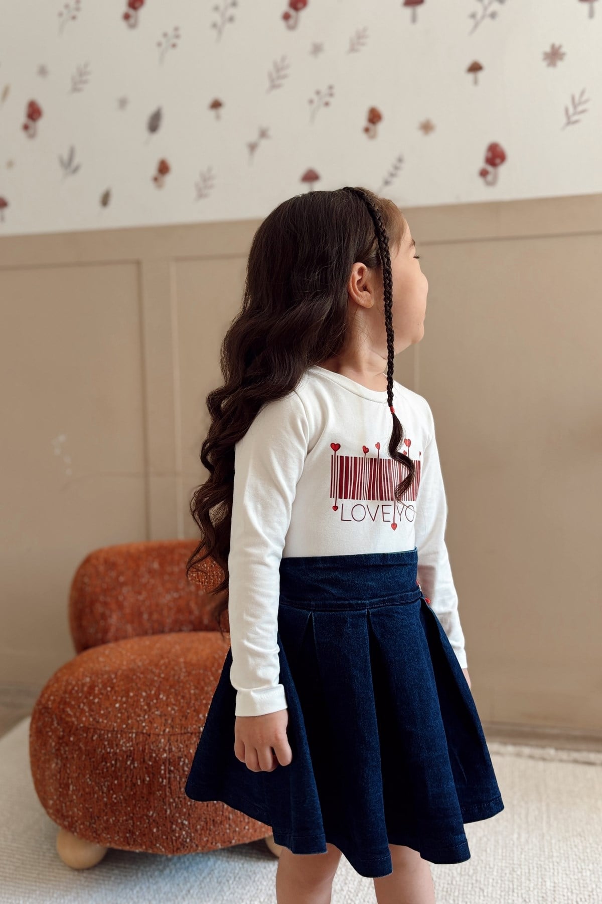 Pileli Denim Kız Çocuk Etek Lacivert