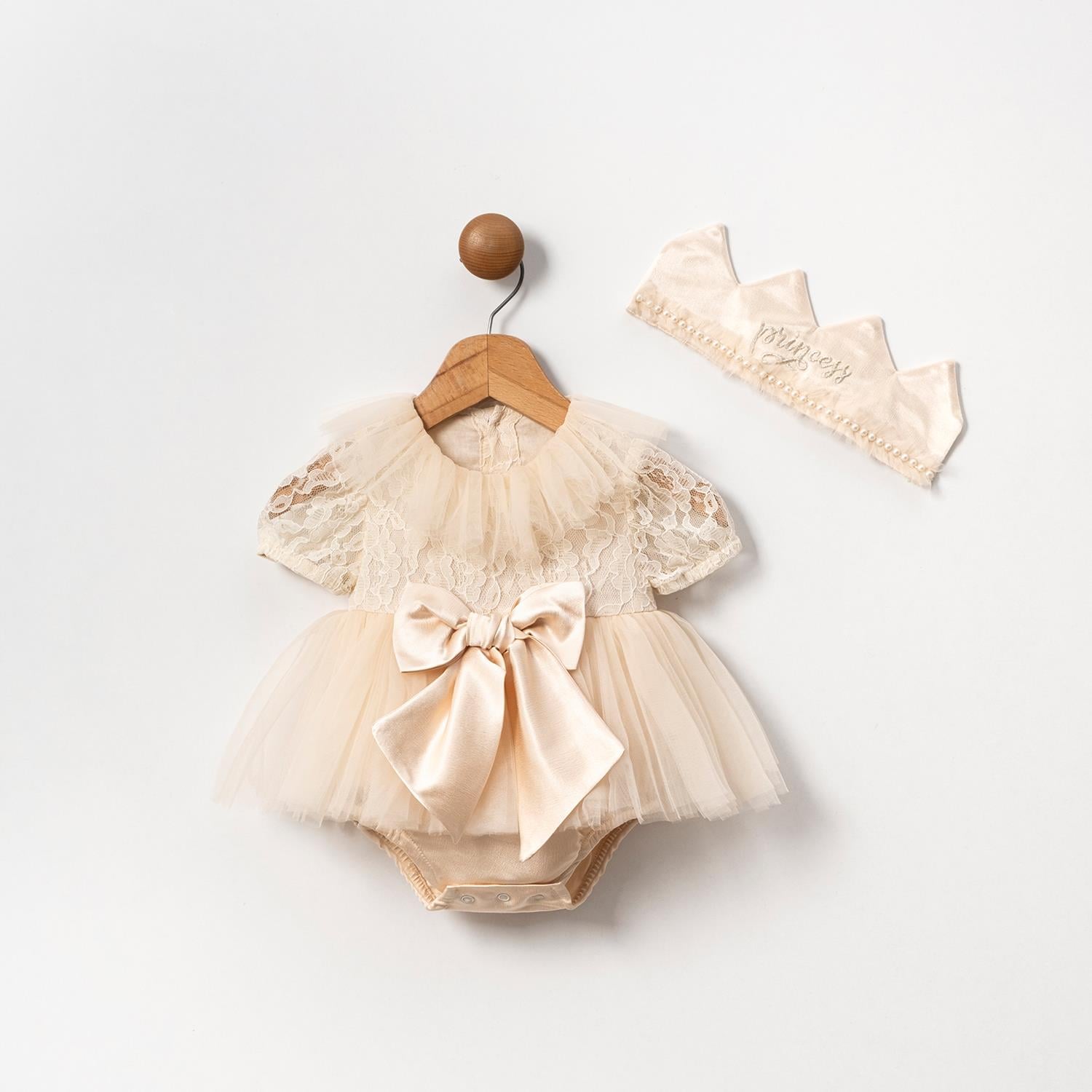 Princess Kız Bebek Romper Bej