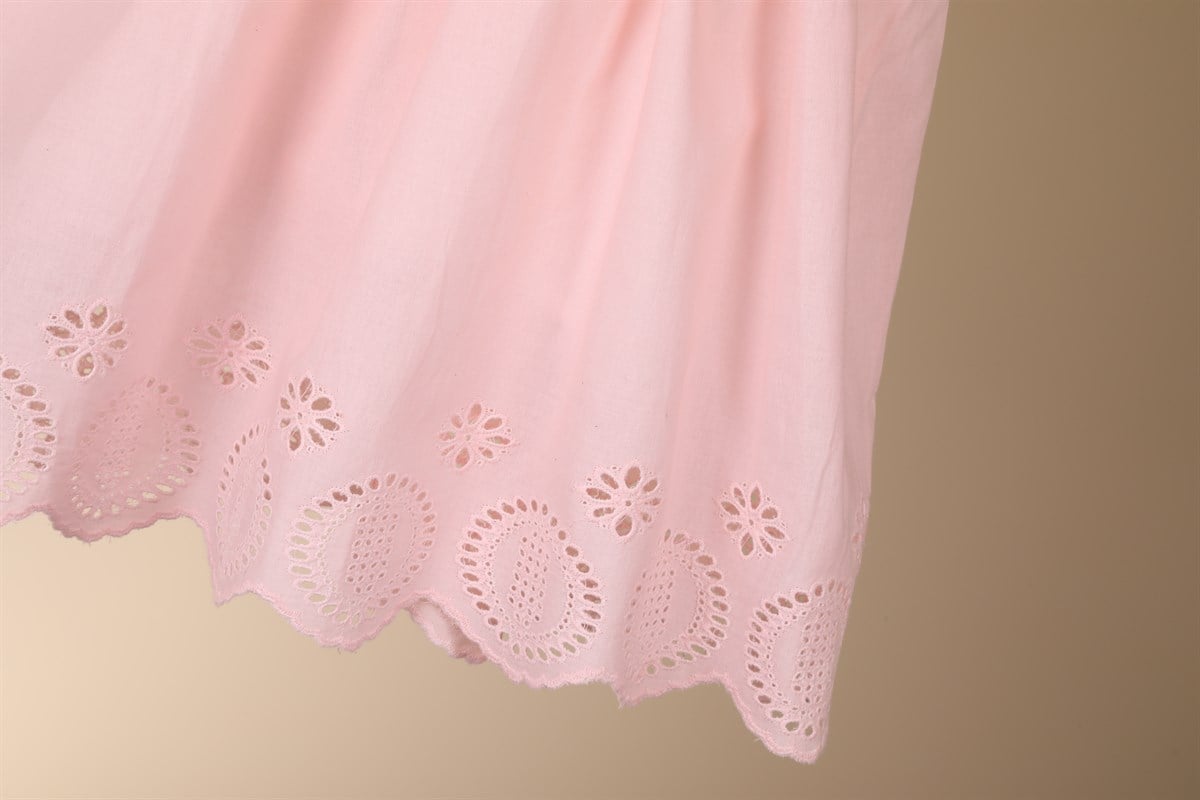 Sindirella Fisto Şeritli Kız Çocuk Elbise Pembe