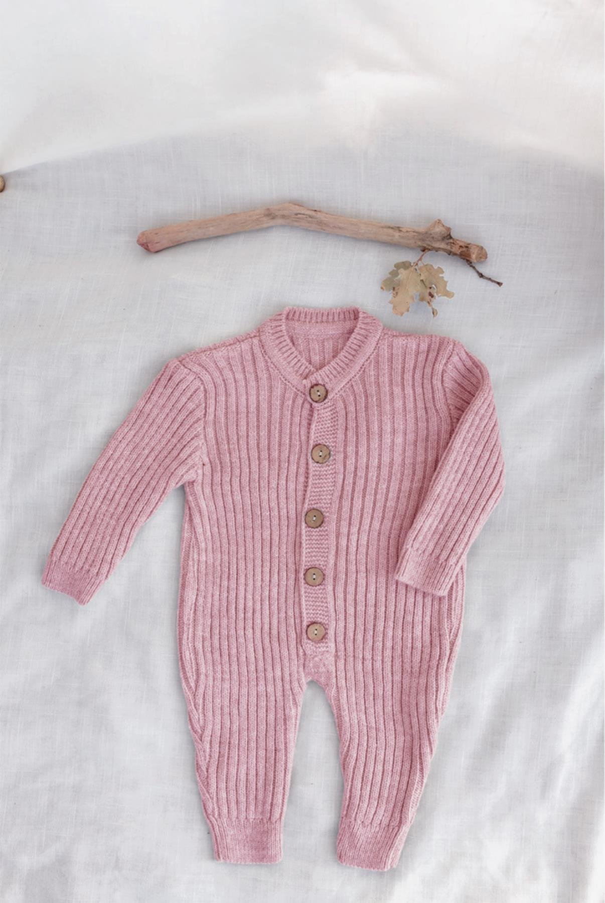 Triko Bereli Tulum Bebek Set Gül Kurusu