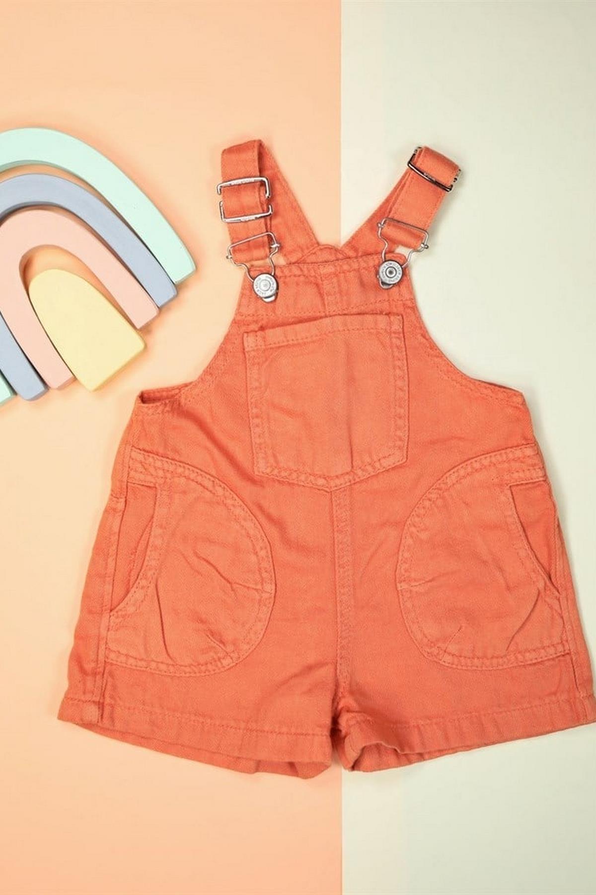 Unisex Şortlu Turuncu Renk Salopet