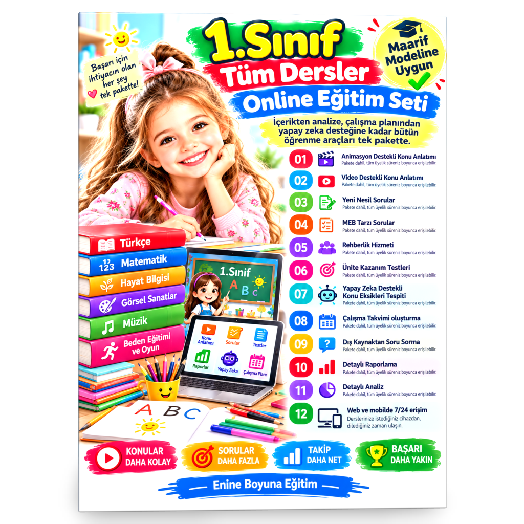 1. Sınıf Tüm Dersler Online Eğitim Seti – Maarif Modeline Uygun