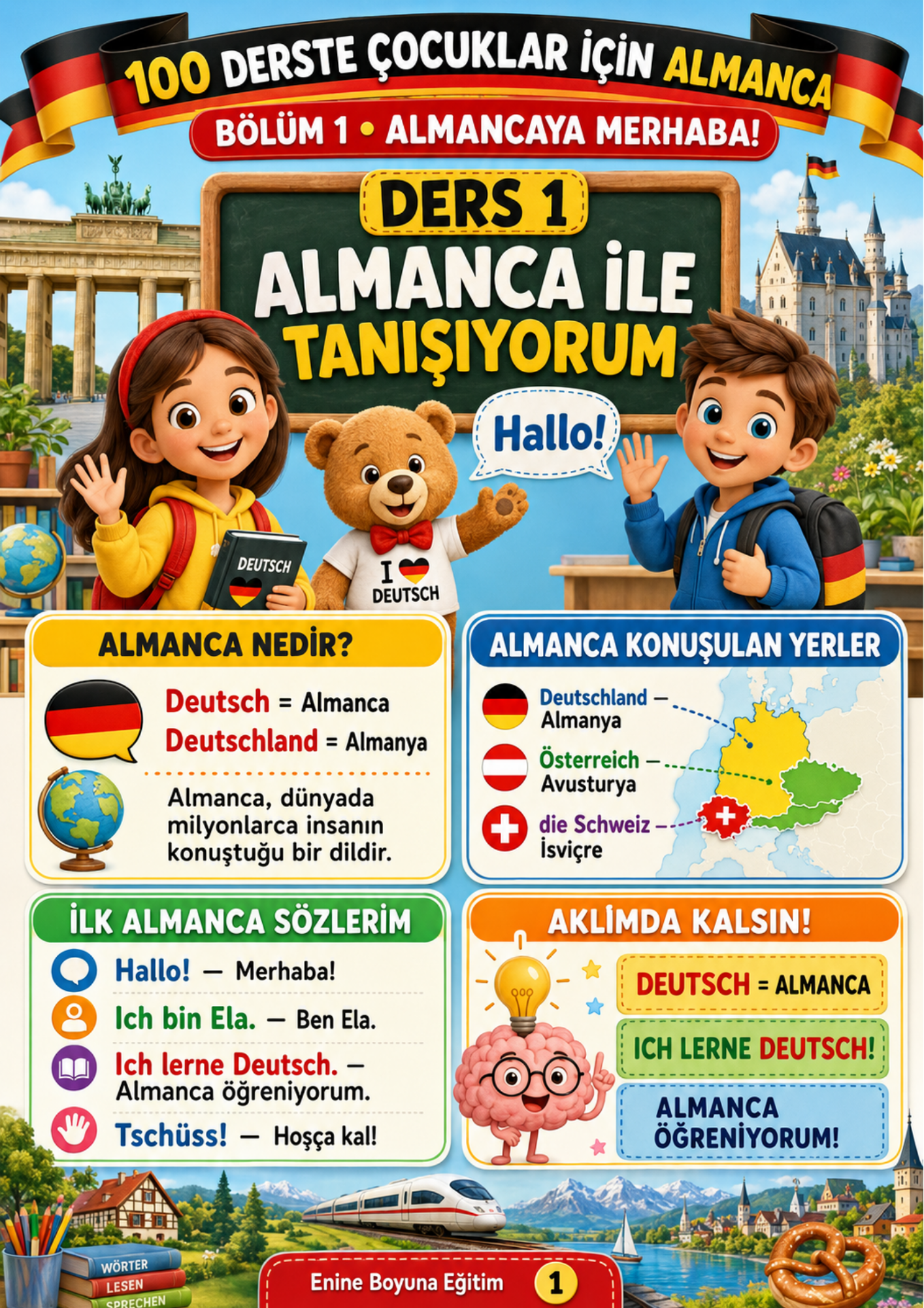 100 Derste Çocuklara Almanca Öğreten Kitap