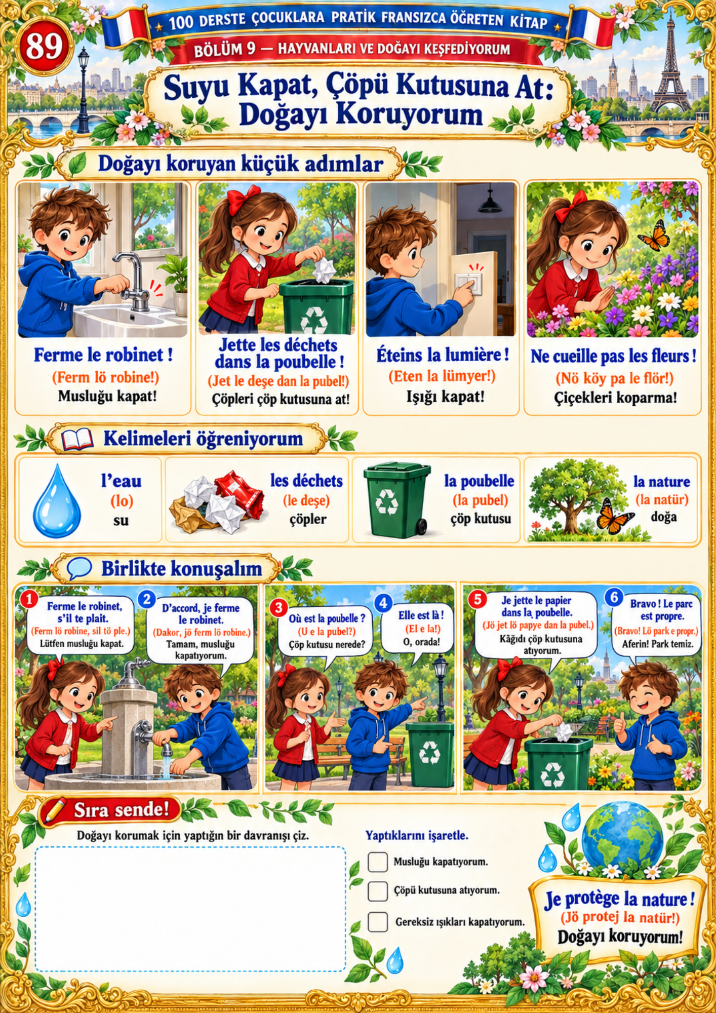 100 Derste Çocuklara Pratik Fransızca Öğreten Kitap 
