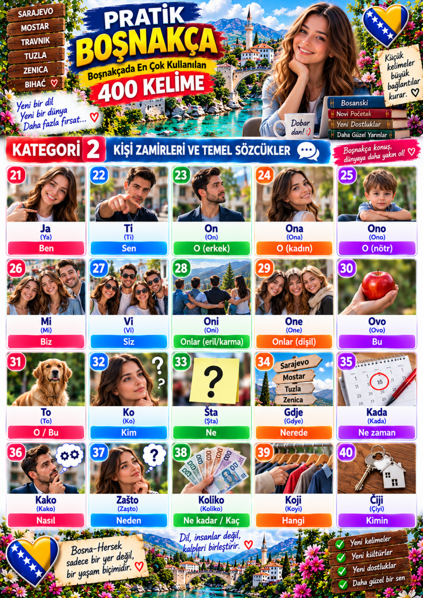 100 Derste Pratik Boşnakça Öğreten Kitap 
