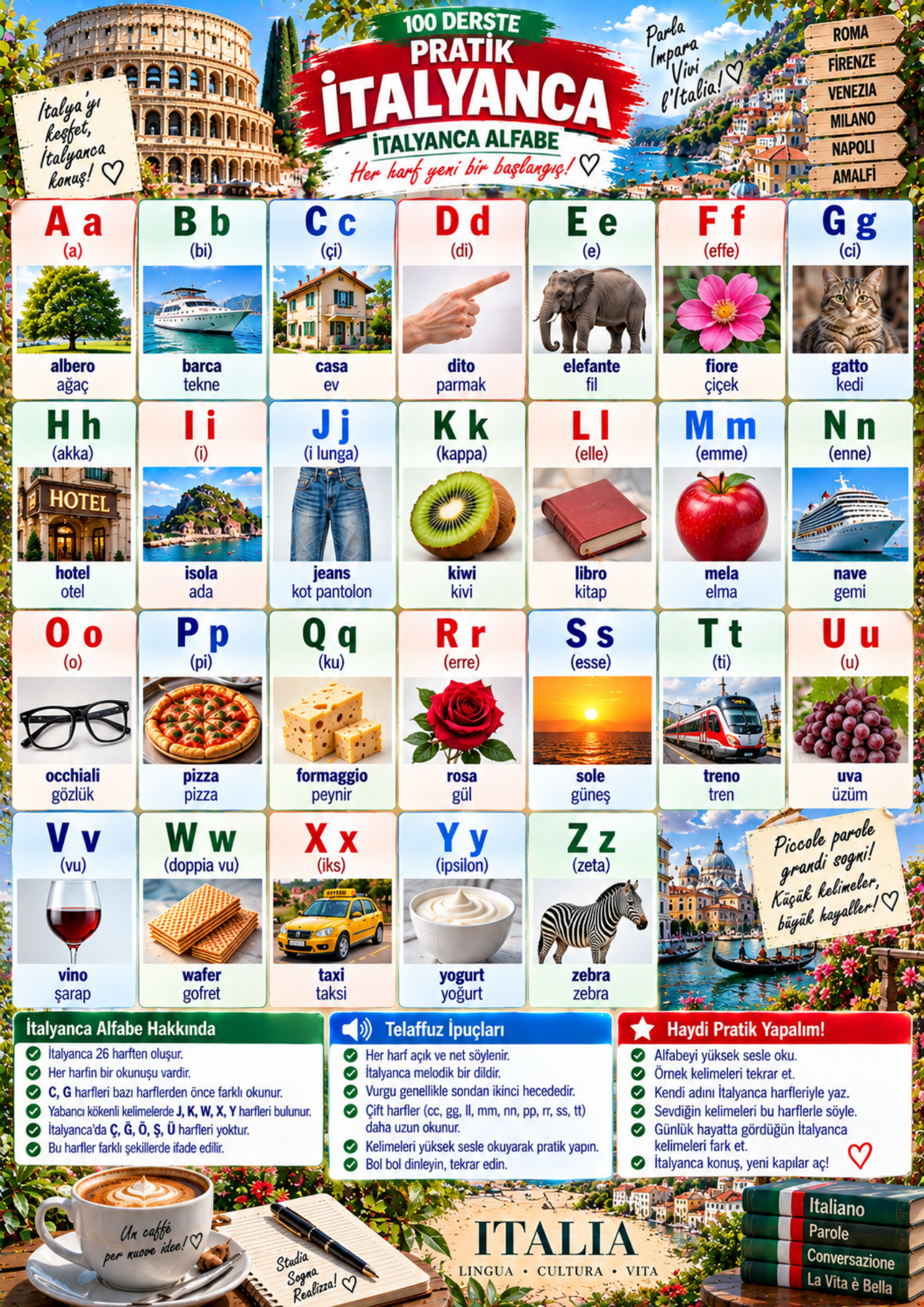 100 Derste Pratik İtalyanca Öğreten Kitap 