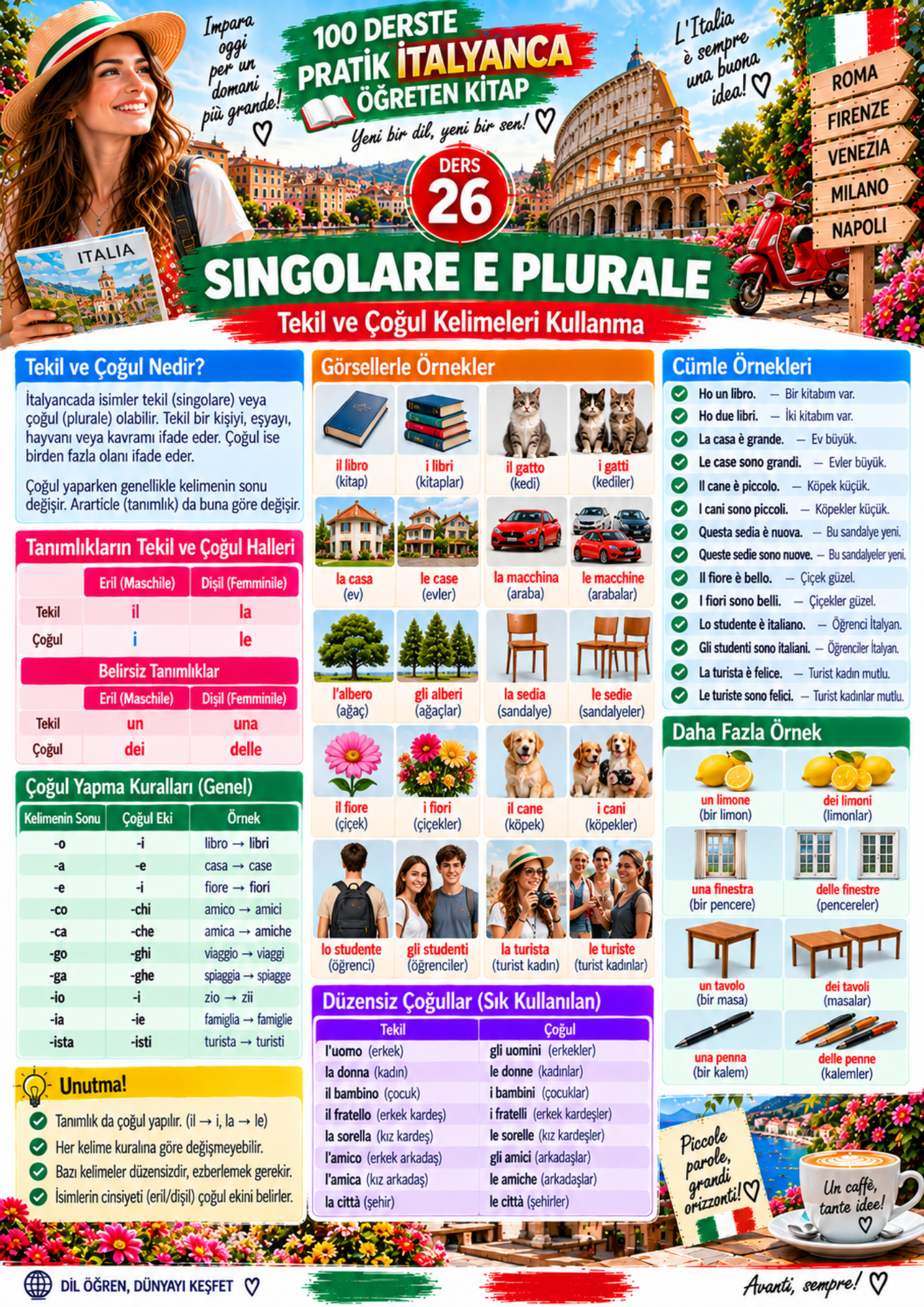 100 Derste Pratik İtalyanca Öğreten Kitap 