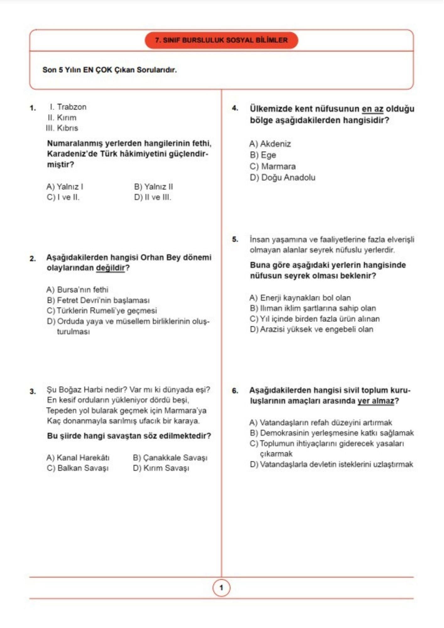 2024 7. Sınıf Bursluluk Sınav Seti (5 Fasikül Kitap)