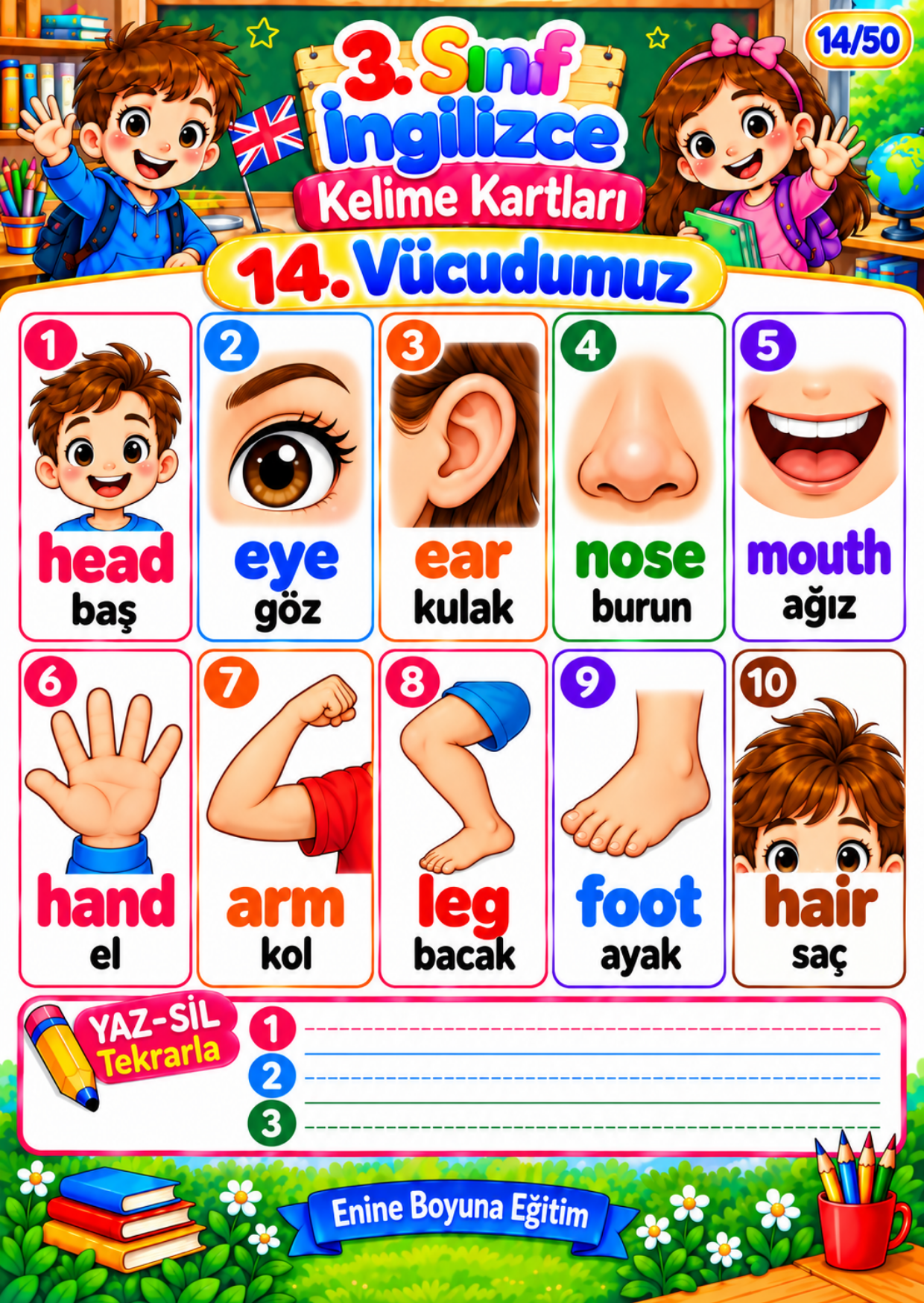 3. Sınıf Zincirli İngilizce Kelime Kartları